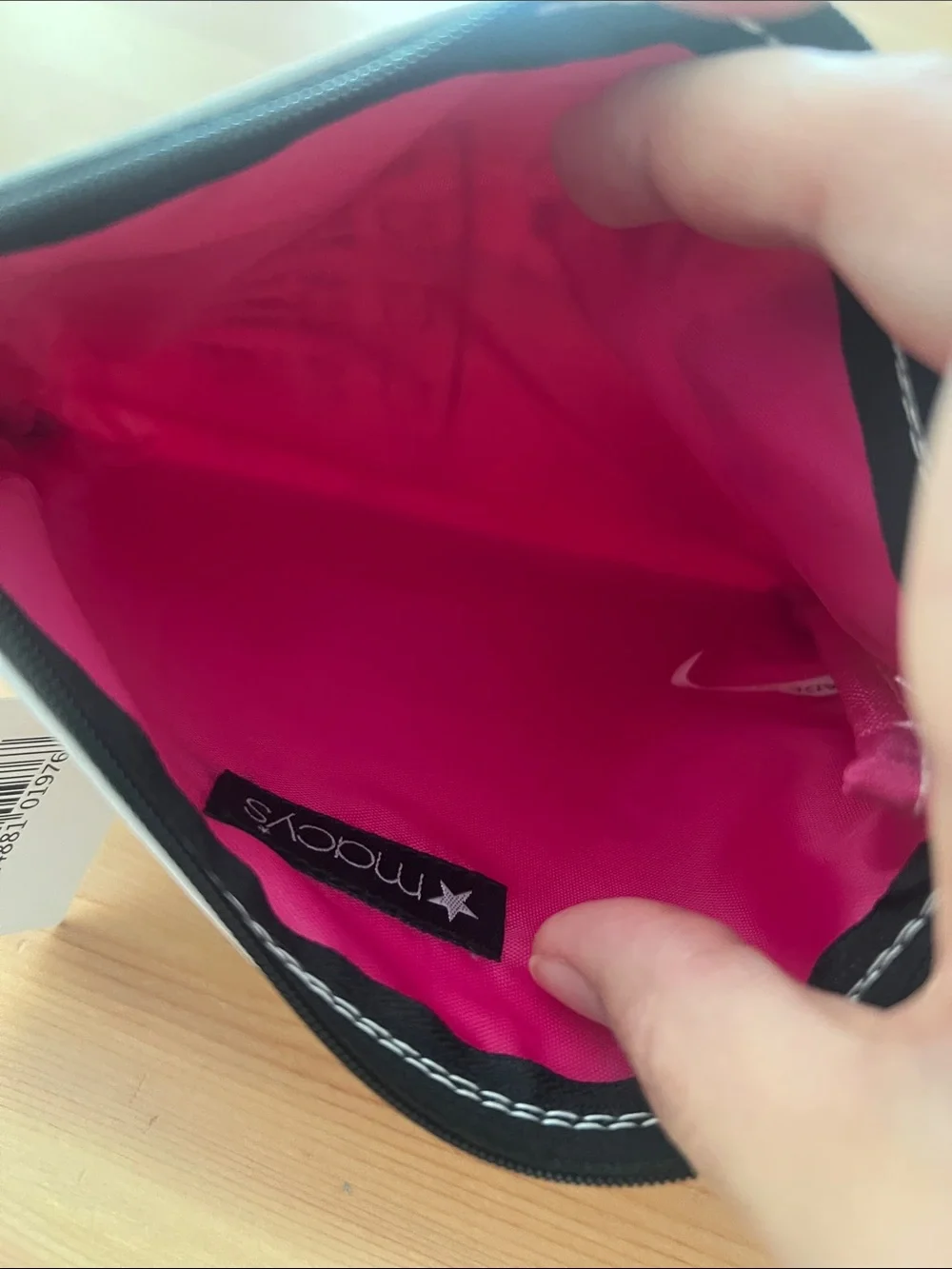 Macy's Off White Cosmetic Pouch with Pink Lip & Black Graphic